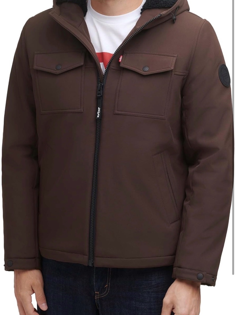 Levi's Mens Soft Shell Two Pocket Sherpa Lined Hooded Insulated Trucker Jacket